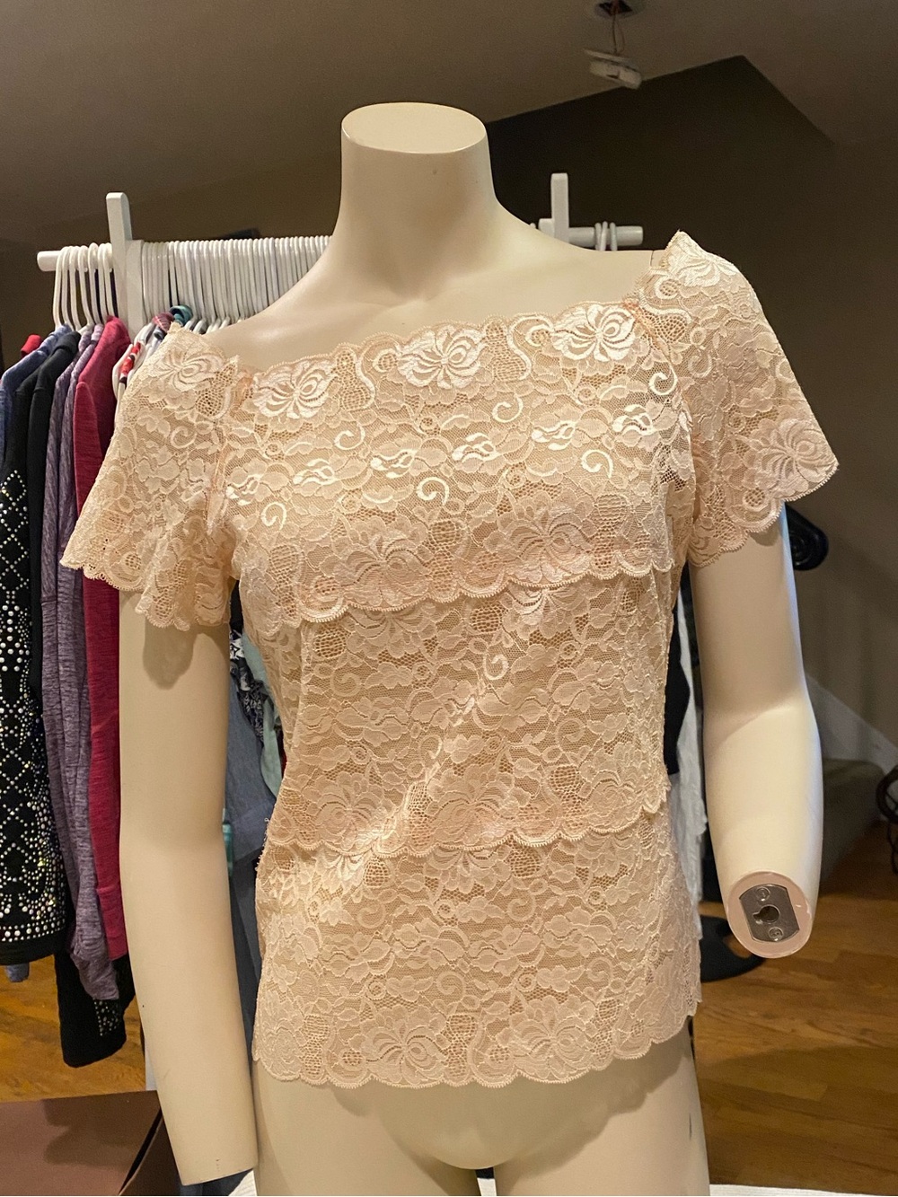 Forever 21 Cream Lace Off-Shoulder Blouse